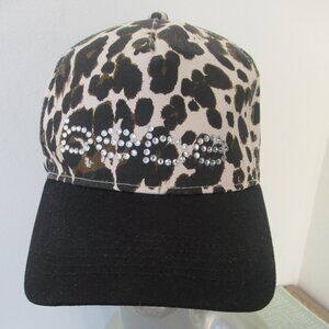 Bebe Hat Embellished Logo Strap back Baseball Cap Animal Print Black, One Size